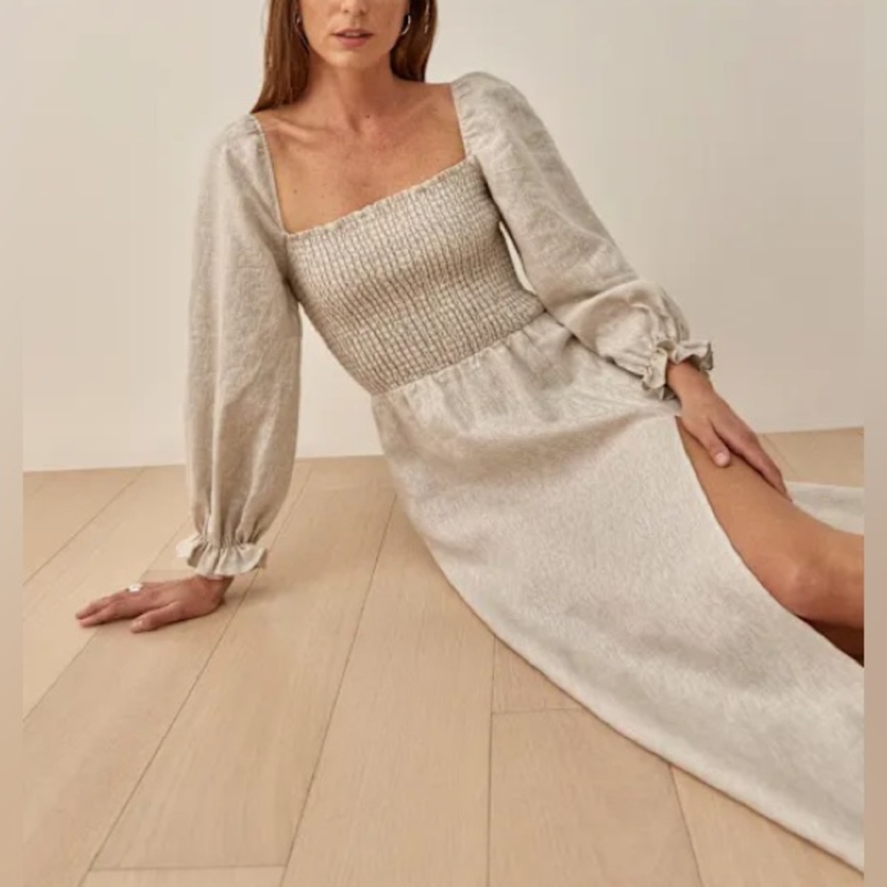 Reformation Gitane Linen Dress Oatmeal - Size XL